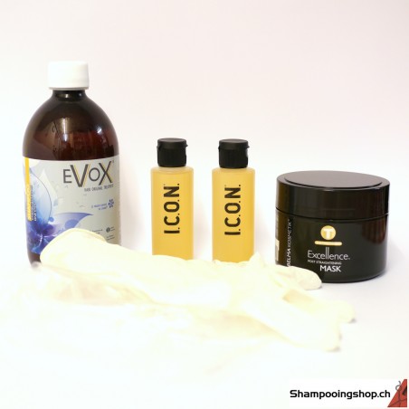 Tannino levigante, lisciante EVOX senza formalina 500 ml + shampoo anti-residuo 70ml x2 + Maschera Excellence 300ml