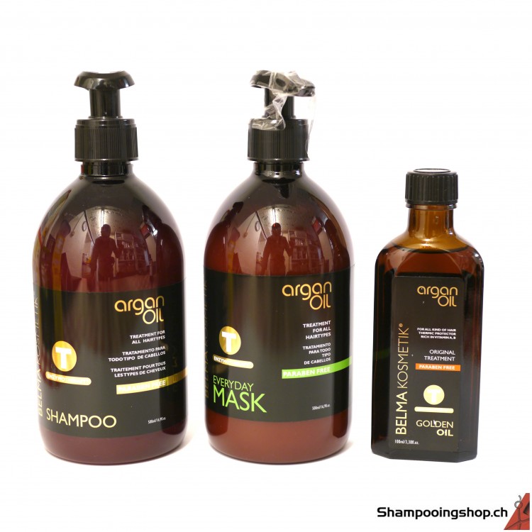 Lot Promotionnel Tanino Enzymotherapy Argan Oil shampooing 500ml, Mask 500ml et l'Huile Argan Oil 100ml Bema Kosmetik