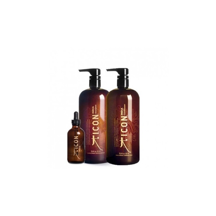 Lot ICON India Shampooing 1000ml + Conditionneur 1000ml + India Oil