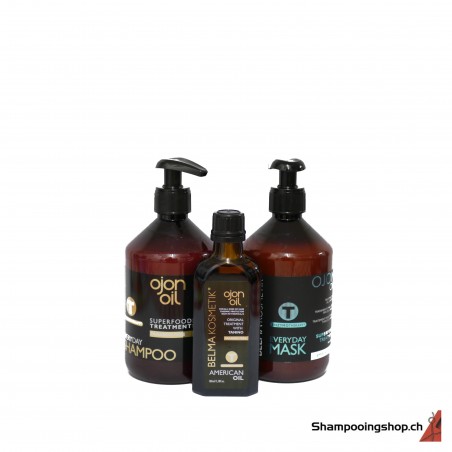 TANINO Ojon Oil Shampoo 500ml+ Mask 500ml+ Ojon Oil 100ml. Idéal pour l'entretien du lissage au Tanin. Belma Kosmetik