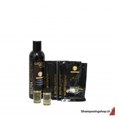 Lotto Tanino capelli molto danneggiati:Shampoo Argan Oil 250ml+Miracle Oiil 4x20 ml + Fiale termiche da 10 ml x2.Belma Kosmetik